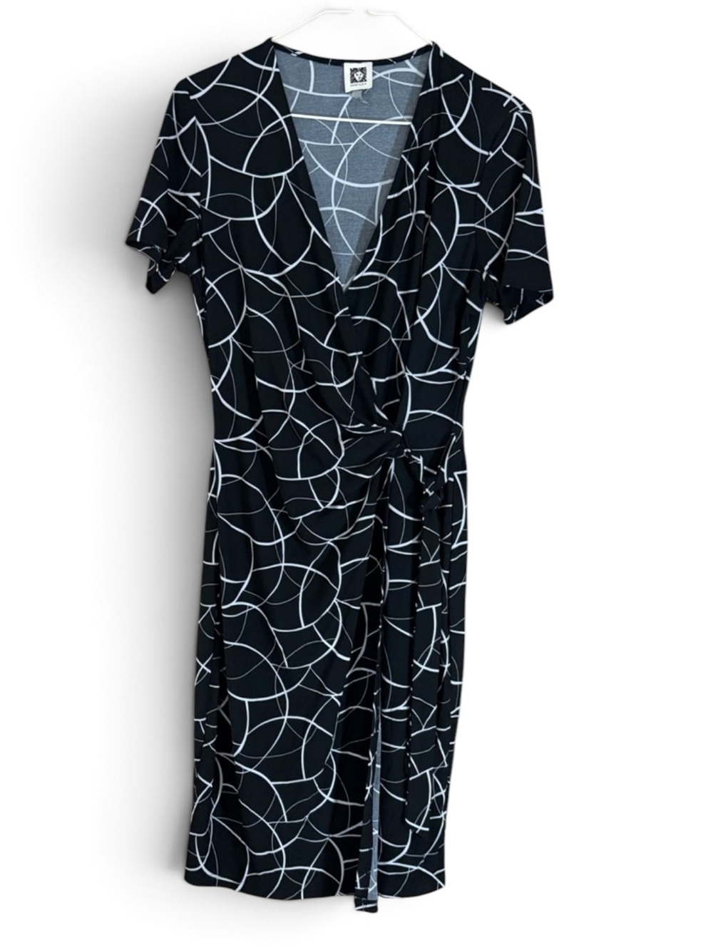 NWT Anne Klein Black and White Geometric Midi Wrap Dress